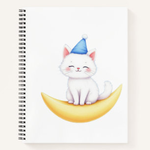 Cuaderno en espiral de gatito blanco lindo en la l