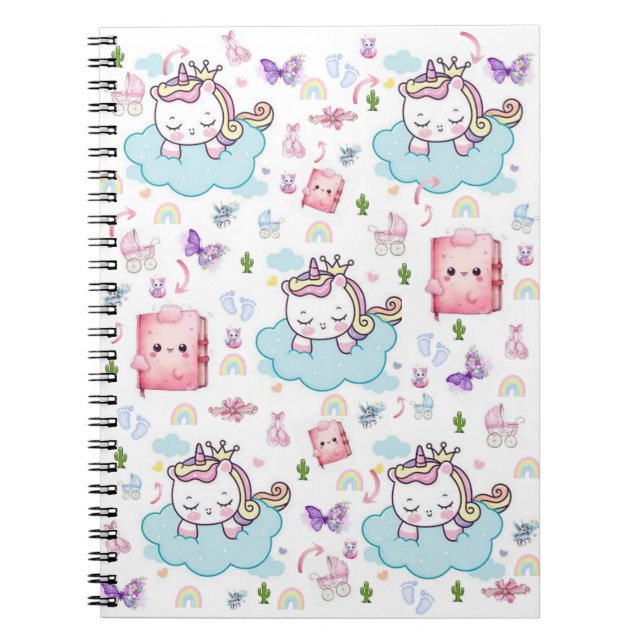 Cuaderno en espiral de gato arcoíris unicornio ros (Frente)