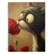 Cuaderno en espiral de gato blanco y negro con flo