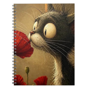 Cuaderno en espiral de gato blanco y negro con flo