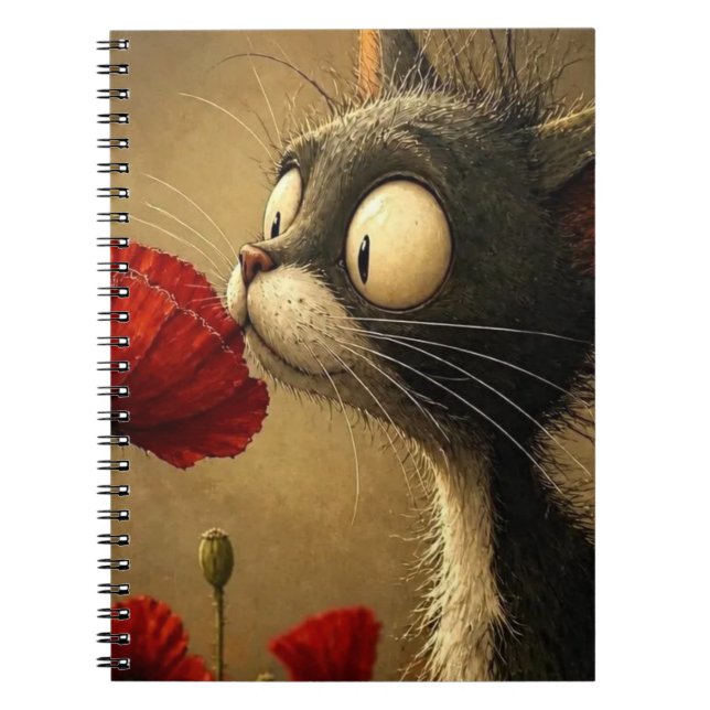 Cuaderno en espiral de gato blanco y negro con flo (Frente)