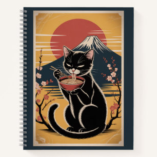 Cuaderno en espiral de gato comiendo ramen
