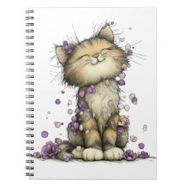 Cuaderno en espiral de gato floral morado lindo, c