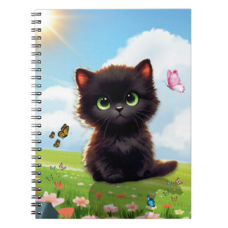 Cuaderno en espiral de gato negro lindo