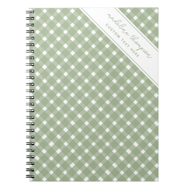 Cuaderno en espiral de gingham verde salvia básico (Frente)