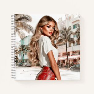 Cuaderno en espiral de glamour de cuero rojo para