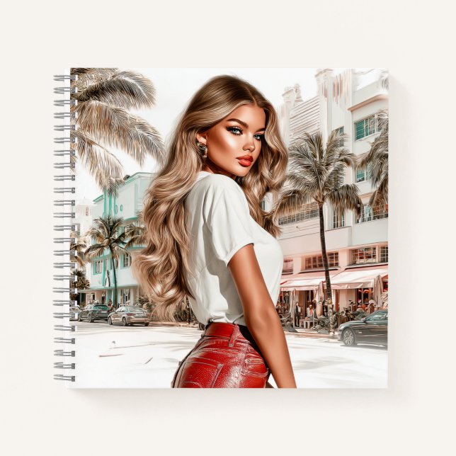 Cuaderno en espiral de glamour de cuero rojo para  (Anverso)