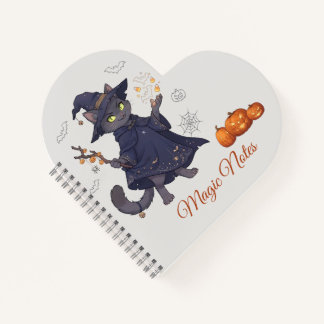 Cuaderno en espiral de Halloween con gato mágico a