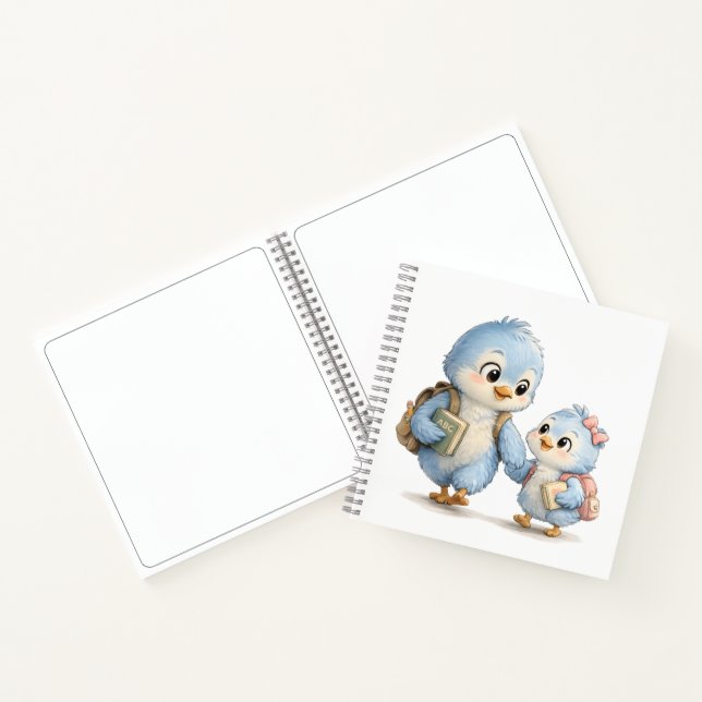 Cuaderno en espiral de hermanos de pájaro azul (Interior)