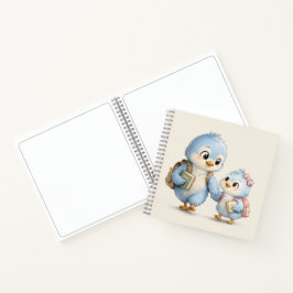 Cuaderno en espiral de hermanos pájaros azules lin