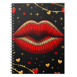 Cuaderno en espiral de labios dorados y rojos con