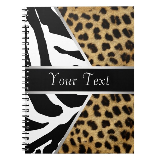 Cuaderno en espiral de leopardo negro y cebra (Frente)