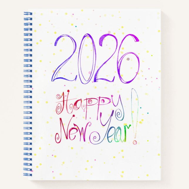 Cuaderno en espiral de letra a mano año nuevo feli (Anverso)