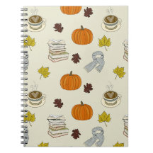 Cuaderno en espiral de libros y café de otoño acog