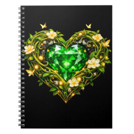 Cuaderno en espiral de lujo corazón verde esmerald
