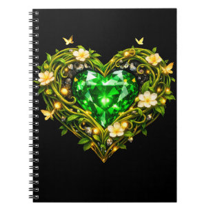 Cuaderno en espiral de lujo corazón verde esmerald