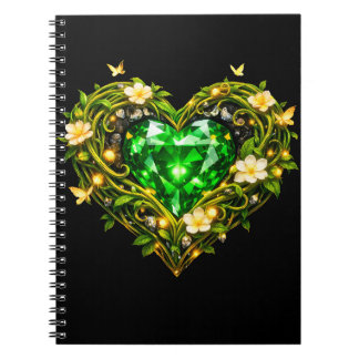 Cuaderno en espiral de lujo corazón verde esmerald