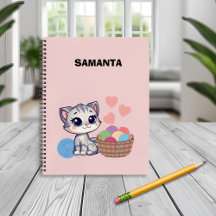 Cuaderno en espiral de lujo de hilo de gatito pers