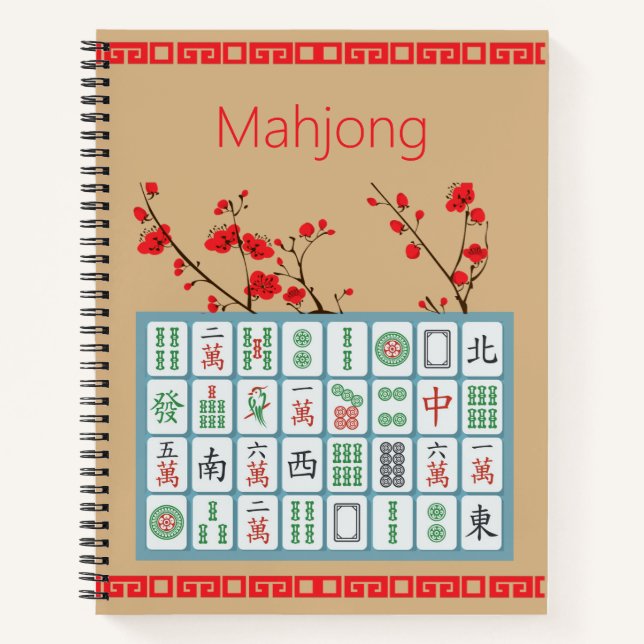 Cuaderno en espiral de Mahjong Flor de Cerezo (Anverso)