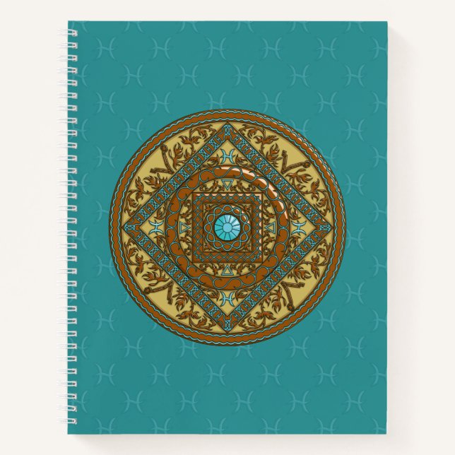 Cuaderno en espiral de Mandala de Piscis (Anverso)