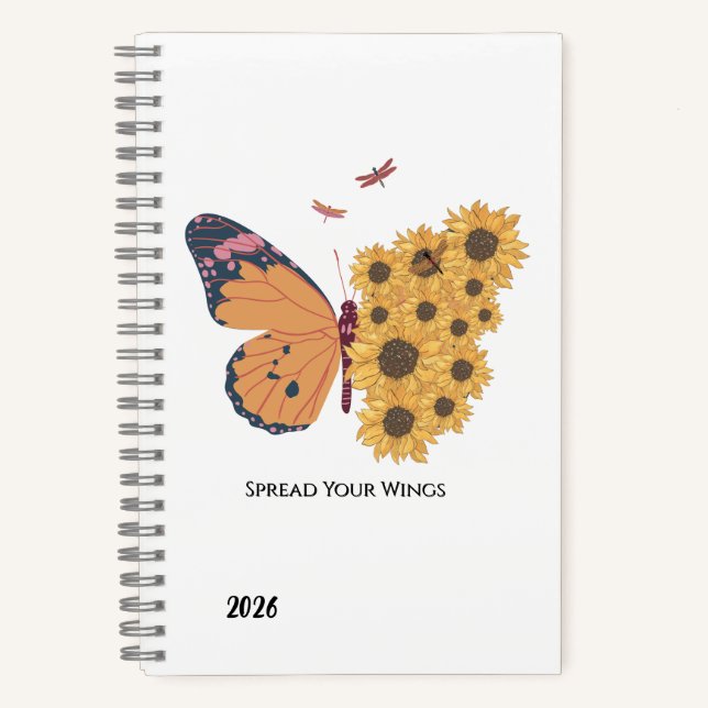 Cuaderno en espiral de mariposa y girasoles (Anverso)