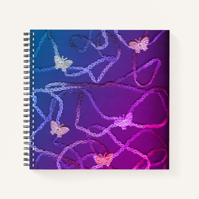 Cuaderno en espiral de mariposas flotantes (Púrpur (Anverso)