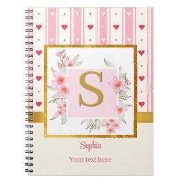 Cuaderno en espiral de monograma floral elegante y