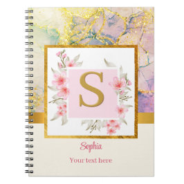Cuaderno en espiral de monograma floral elegante y