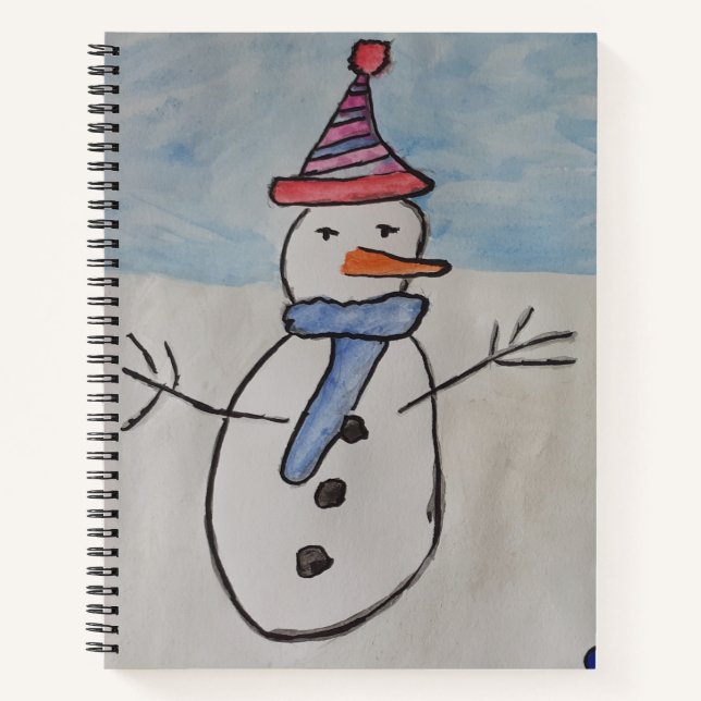 Cuaderno en espiral de muñeco de nieve y árbol de  (Anverso)