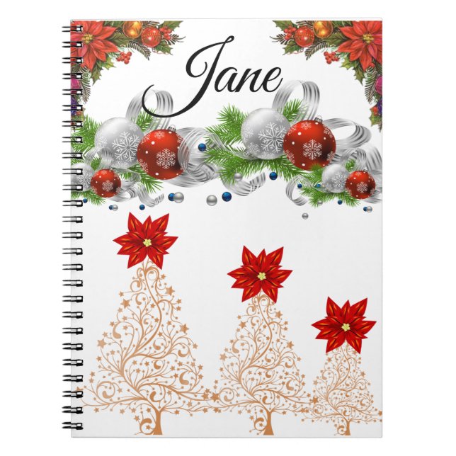 Cuaderno en espiral de Navidad Poinsettia (Frente)