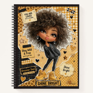 Cuaderno en espiral de niña afro con mostaza desca