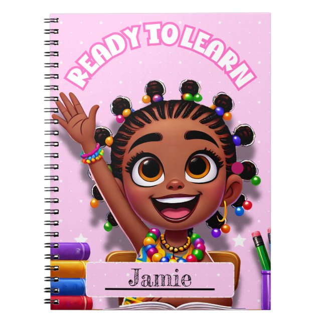 Cuaderno en espiral de niña negra linda para la es (Frente)