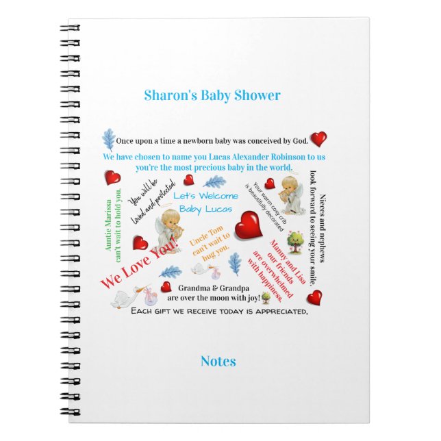 Cuaderno en espiral de notas para baby shower  (Frente)