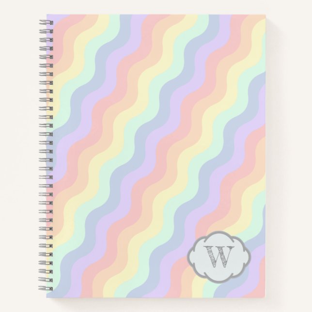 Cuaderno en espiral de olas de arcoíris pastel (Anverso)