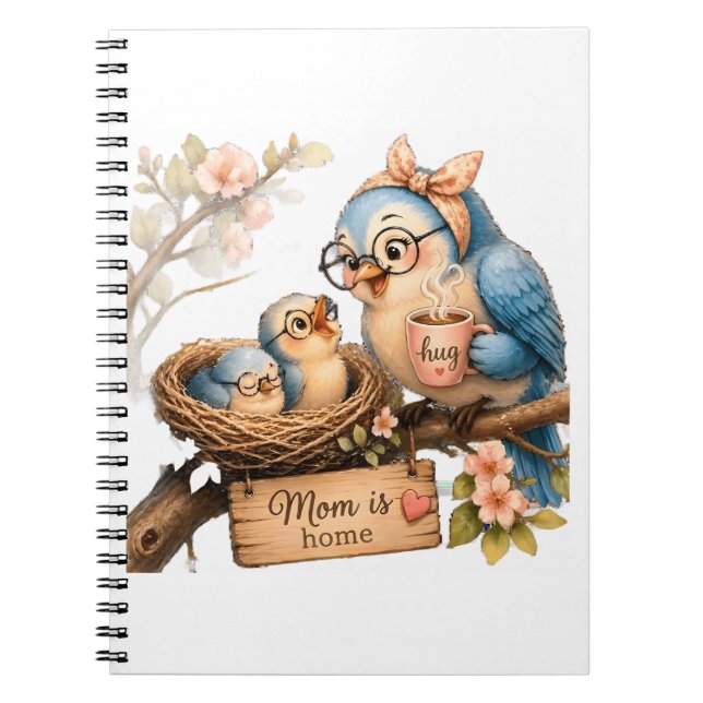 Cuaderno en espiral de pájaro lindo regalo de mamá (Frente)