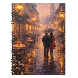 Cuaderno en espiral de París romántico bajo la llu