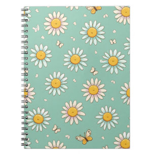 Cuaderno en espiral de patrón de margarita y marip