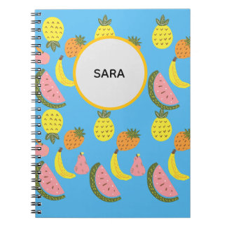 Cuaderno en espiral de patrón de vibrantes frutas
