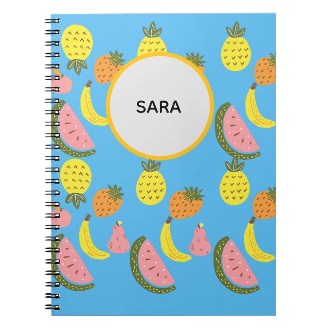 Cuaderno en espiral de patrón de vibrantes frutas  (Frente)