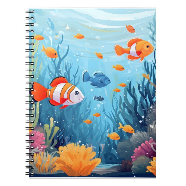 CUADERNO EN ESPIRAL DE PECES COLORIDOS. (Frente)