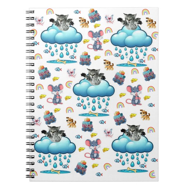Cuaderno en espiral de perro gato ratón arcoíris p (Frente)