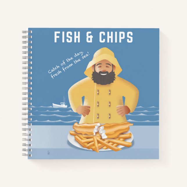 Cuaderno en espiral de pescado y patatas fritas (Anverso)