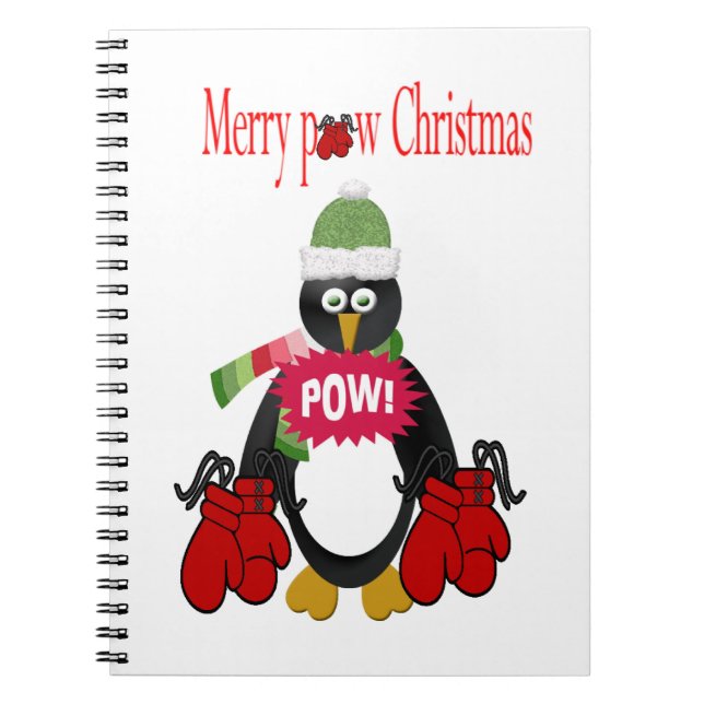 Cuaderno en espiral de pingüino de boxeo de Navida (Frente)