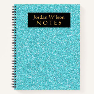 Cuaderno en espiral de purpurina acuamarina