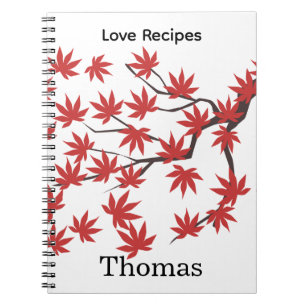 Cuaderno en espiral de receta de hojas rojas