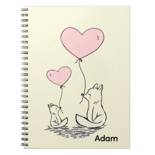 Cuaderno en espiral de zorro lindo con corazones r