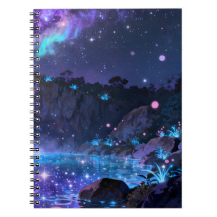 Cuaderno en espiral del lago celestial nocturno