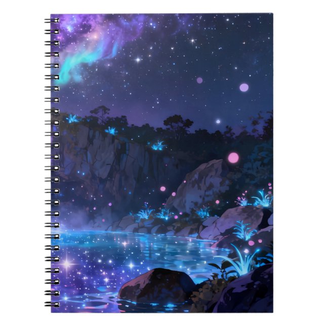 Cuaderno en espiral del lago celestial nocturno (Frente)