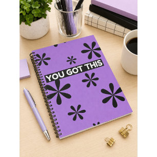 Cuaderno en espiral diseño de cita púrpura y negro
