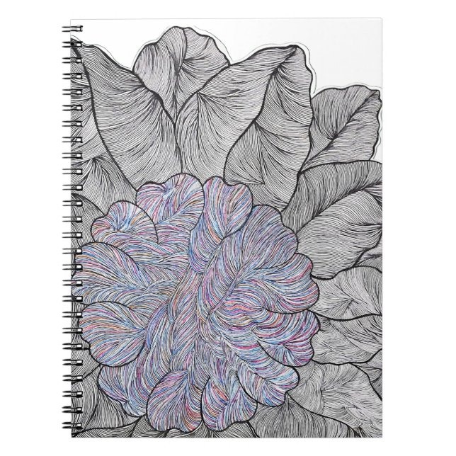 Cuaderno en espiral floral abstracto dibujado a ma (Frente)